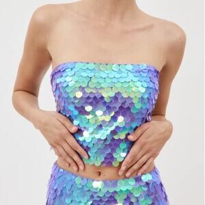 New Arrivals Dione Sequined Strapless Cropped Top Es Paradis Lilac Size M/38